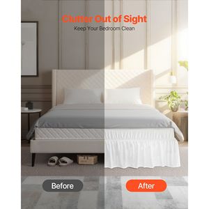 15 Drop Queen Size White Dust Ruffle Bed <b>Skirt</b> with Easy Fit <b>Elastic</b> Strap Three Sides Adjustable Wrap <b>Skirt</b> - Product Image 2