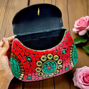 กระเป๋าคลัทช์โลหะโมเสกทำมือสไตล์อินเดียโบราณสุดหรู ดีไซน์ใหม่ ชุดของขวัญงานแต่งงาน กระเป๋าสะพายข้าง ปรับแต่งได้ นำเข้าจากอินเดีย - Product Image 4