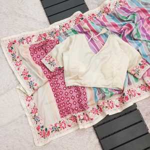 Vestidos de noche Hermoso sari con impresiones digitales e hilos de bordado Trabajo - Product Image 4