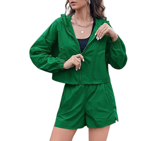 Ensemble short et veste coupe-vent décontracté léger pour femme, 2 pièces, été, séchage rapide, écologique, sportif, coupe ample, imperméable - Product Image 2