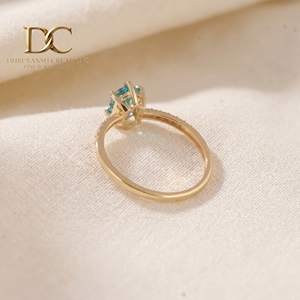 แหวนทองคำแท้ 14KT ประดับเพชรเลี้ยงในห้องปฏิบัติการ และพลอยสีฟ้าพาราอิบาเลี้ยงในห้องปฏิบัติการ ดีไซน์หรูหรา สวยงาม ได้รับการรับรองจาก IGI สำหรับผู้หญิง - Product Image 4