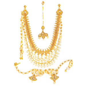 Magnífico Juego de Joyería Nupcial Chapado en Oro de 24K con Piedras Austriacas y Cuentas, Estilo Étnico, Conjuntos de Joyería Fina-10575538GR - Product Image 2
