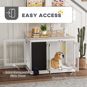 Cuccia Rettangolare per Cani di Taglia Grande con Spazio di Stoccaggio, 3 Porte, Lavagna e Cuscinetti Antiscivolo, Bianca - Product Image 5