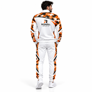 Conjunto Deportivo RONAL SPORTS para Hombre, Manga Larga, Estampado de Camuflaje, Estilo Deportivo Informal, para Correr, Blanco, Naranja, Negro, Ropa de Otoño - Product Image 4