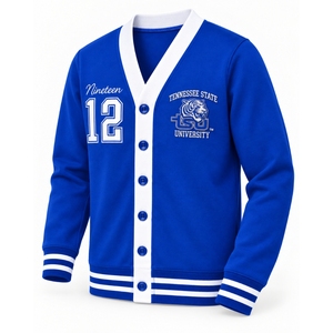 Cardigan universitaire personnalisé pour hommes et femmes, pull en tricot brodé avec boutons, style Letterman, marque privée OEM - Product Image 4