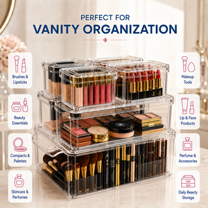 Transparent Beauty Storage Containers for <b>Makeup</b> Kits, Brushes, Lipsticks & Cosmetic Collection Management - Product Image 5