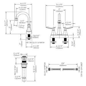 Rubinetto per lavabo nero opaco a 2 maniglie con rotazione a 360° e scarico a soffietto, interasse 6 pollici, rubinetto da 6 pollici per mobile bagno - Product Image 5