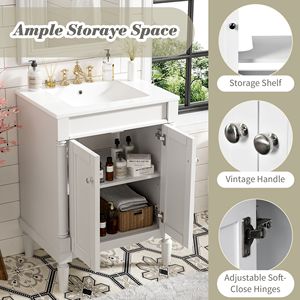 Mobile bagno moderno da 24 pollici con lavabo singolo e ripiani a 2 livelli, ampio mobiletto contenitore per bagno con lavabo singolo - Product Image 5