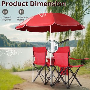 Sedia Pieghevole Portatile da Esterno a 2 Posti con Ombrellone Rosso Rimovibile per la Pesca - Product Image 6