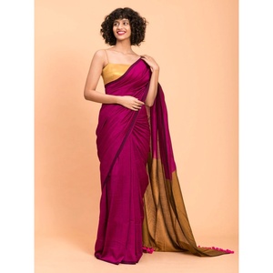 SAREE LISO DE ALGODÓN KHADI DE TREANDING CON BLUSA DESCOSTADA ROSA - Product Image 1