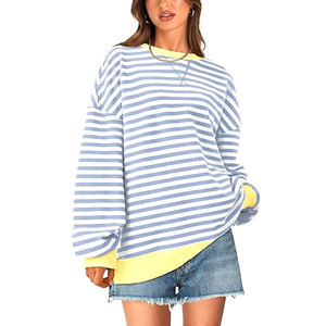 Sudadera Oversize a Rayas para Mujer, Cuello Redondo, Manga Larga, Estilo Casual Holgado, Top de Ropa Urbana Cómoda para Otoño - Product Image 3