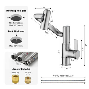 Robinet de salle de bain à affichage numérique en nickel brossé, mitigeur de lavabo pivotant à 1080° avec écran de température pour modernisation de lavabo - Product Image 5