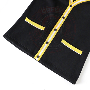 Cárdigan Negro con Ribete Amarillo y Blanco, Suéter Unisex de Algodón y Felpa, Cuello Redondo, Estilo Preppy, Ropa Universitaria - Product Image 4