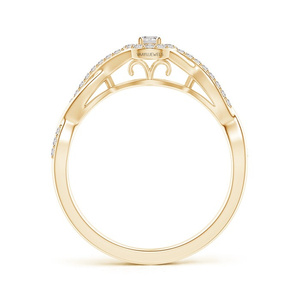 Bague de fiançailles pour femme en or jaune avec diamant, taille brillant rond, design halo, style romantique, or 10K 14K 18K, argent 925 935 - Product Image 3