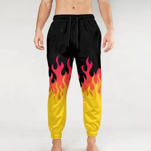 RICSA INTERNATIONAL Joggers unisexe à imprimé flamme noir et jaune, en coton sublimé, séchage rapide, color block, respirants - Product Image 1