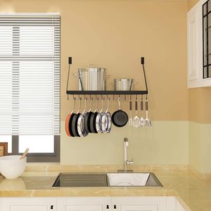 Étagère murale carrée à grille avec 15 crochets pour le rangement des casseroles et des poêles - Product Image 4