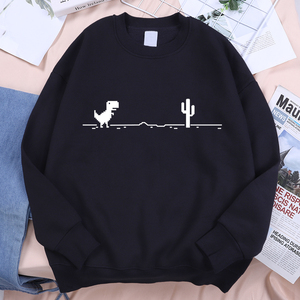 Sweat-shirt unisexe à col rond imprimé graphique de jeu Pixel Dinosaur Cactus, motif Chrome T-Rex Runner, coupe ample décontractée - Product Image 3