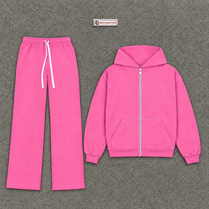 <b>Pink</b> Zip Up Hoodie Tracksuit <b>Set</b> Mens Oversized Streetwear Jogger Pants Casual Sportswear <b>Gym</b> Workout Lounge Wear Matching Outfi - Product Image 5