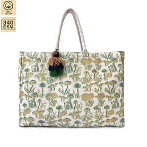 12oz Natural <b>Canvas</b> Large Womens Beach Tote Bag 57x42x19cm Gold Mushroom Print Custom Logo OEM ODM Wholesale Fashion Shopper Bag - Product Image 4