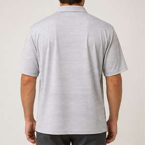 Polo rayé gris et blanc pour homme Trackstar, manches courtes, col boutonné, chemise de golf décontractée, logo personnalisé - Product Image 4