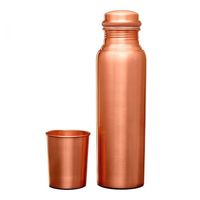 Bouteille d'eau en cuivre pur isolée et écologique, motif argent mat, récipient en cuivre sans joint avec 2 tasses, bouteille de sport