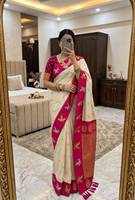 Sari rose et bleu en soie douce de qualité supérieure avec broderie Zari, motif oiseaux, robe traditionnelle indienne pour mariage et festival