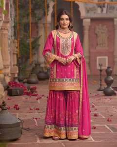 Último Diseño Tradicional de Seda Chinon Pesada con Lentejuelas Chine, Conjunto de Dupatta Pakistaní para Fiesta, Sin Arrugas - Product Image 5