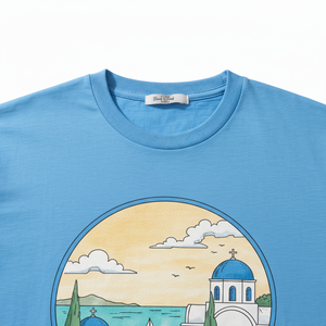 Camiseta Personalizada con Estampado de Isla Griega, Manga Corta, Cuello Redondo, Algodón Jersey, Corte Regular - Product Image 3