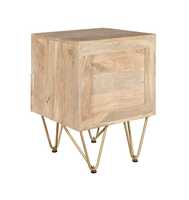 Table de chevet moderne en bois avec 2 tiroirs, incrustations dorées, pieds en métal écologiques et durables pour chambre et salon