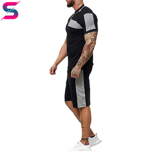 Ensemble polo et short pour homme, nouvelle collection, qualité supérieure, couleur noire, effet color block, séchage rapide, tricoté, décontracté, été. - Product Image 4