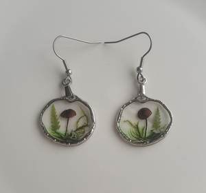 Handmade Forest <b>Earrings</b> Set Mushroom Fern Moss <b>Silver</b> Color Nature Inspired Jewelry Gift 15 Pounds Nikhil Gems NG-033 Sterling - Product Image 1