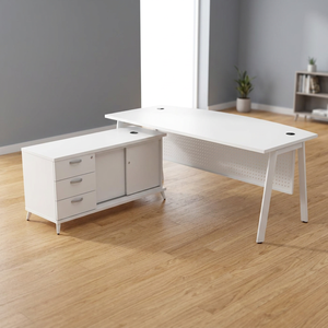 Bureau de direction moderne et durable en aggloméré mélaminé, design minimaliste, avec armoire de rangement autoportante pour bureau à domicile - Product Image 2