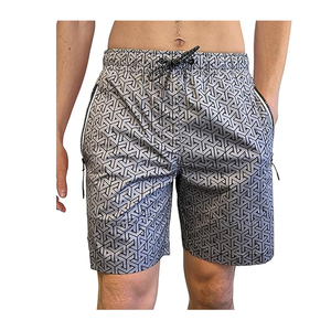 Pantalones Cortos Deportivos de Secado Rápido para Hombre al por Mayor - Pantalones Cortos de Gimnasio con Estampado Geométrico y Logotipo Personalizado con Bolsillos con Cremallera - Product Image 6
