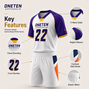 ONETEN APPARELS Unisex Lacrosse-Uniform-Set V-Ausschnitt Trikot Kurzarm Feuchtigkeitsableitende Sportshorts Individuelles Branding Winter - Product Image 2