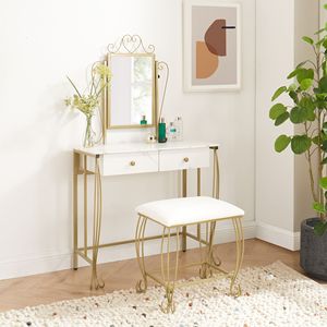 Juego de tocador vintage para dormitorio con taburete, escritorio de maquillaje blanco para mujer con mucho espacio de almacenamiento para maquillarse - Product Image 2