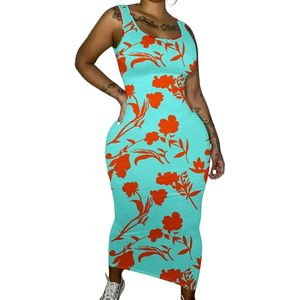 Vestido largo ajustado sexy para mujer, con estampado floral, sin mangas, tipo tank, maxi vestido, para verano, playa, vacaciones, elegante, ajustado. - Product Image 4
