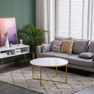 "Mecor Modern <b>Round</b> <b>Side</b> <b>Table</b> with Faux Marble Top and <b>Gold</b> Metal Legs for Living Room" - Product Image 2