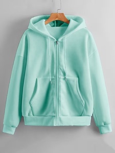 Sweat-shirt à capuche zippé unisexe en coton vintage personnalisé, vert menthe, coupe oversize, en polaire, décontracté, pour l'automne, couleur unie - Product Image 1