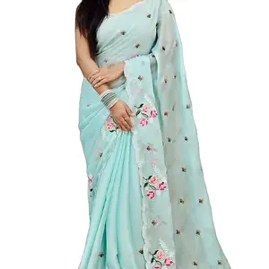 Дизайнерская многоцветная шелковая ткань C-Pallu для работы на мягкой богатой шифоновой ткани для индийской и пакистанской одежды