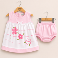 Ensemble robe pull-over en coton imprimé floral doux pour bébés filles, sans manches, col rond, 2 pièces, respirant, pour l'été