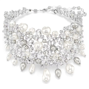 Luxury Women 925 <b>Silver</b> Rhodium Plated Freshwater Pearl <b>Choker</b> Necklace With Crystal Drops Wedding Jewelry - Product Image 1