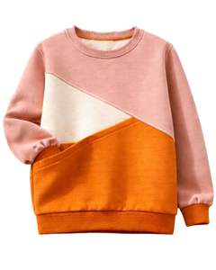 Sudadera de Forro Polar Personalizada en Bloques de Color Rosa y Naranja para Mujer, Mezcla de Algodón, Cuello Redondo, Informal, para Invierno, OEM Personalizado - Product Image 1