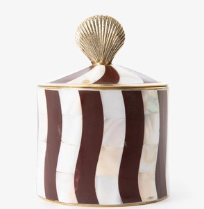 Boîte de rangement décorative en résine bleue et blanche de luxe avec couvercle à bordure dorée, élégante boîte à bijoux ronde, organisateur de bibelots fait main, contemporain - Product Image 4
