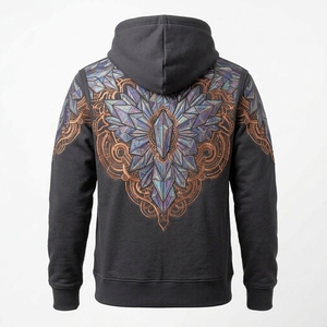 Sudadera con capucha para hombre, negra, con estampado geométrico, cierre de cremallera, corte regular, informal, para otoño, con estampado por sublimación, tejido de punto - Product Image 2