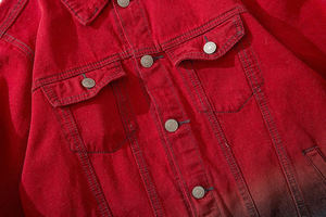 Brand New Unisex Red Vintage Winter Y2K Denim Jacket Hip-Hop Loose Fit Big Size Button Striped Patchwork Formal Workwear Letter - Product Image 2