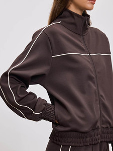 Ensemble de survêtement 2 pièces marron pour femme avec passepoil, en coton respirant, style streetwear et jogging - Product Image 5