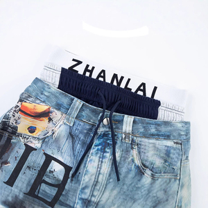 Men's Denim Harem <b>Pants</b> Printed Patchwork Distressed Loose Fit Streetwear High Waist Cotton Summer Style - Product Image 4