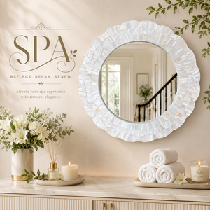 Elegant Wooden Wall Mirror Handcrafted Seashell <b>Mosaic</b> Inlay Traditional Framed Design Eco-Friendly Durable Decorative Mirror - Product Image 2