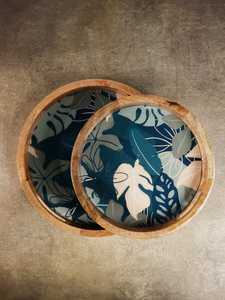 Plateau de service rectangulaire en bois, motif floral turquoise, design moderne et luxueux, pour table, salle de bain, bureau, passe au lave-vaisselle, idéal pour les aliments - Product Image 2