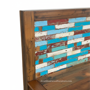 Cama de Madera de Barco Reciclada con Cabecera Estilo Patchwork, Color Original, Diseño Sostenible para Dormitorio - Product Image 5
